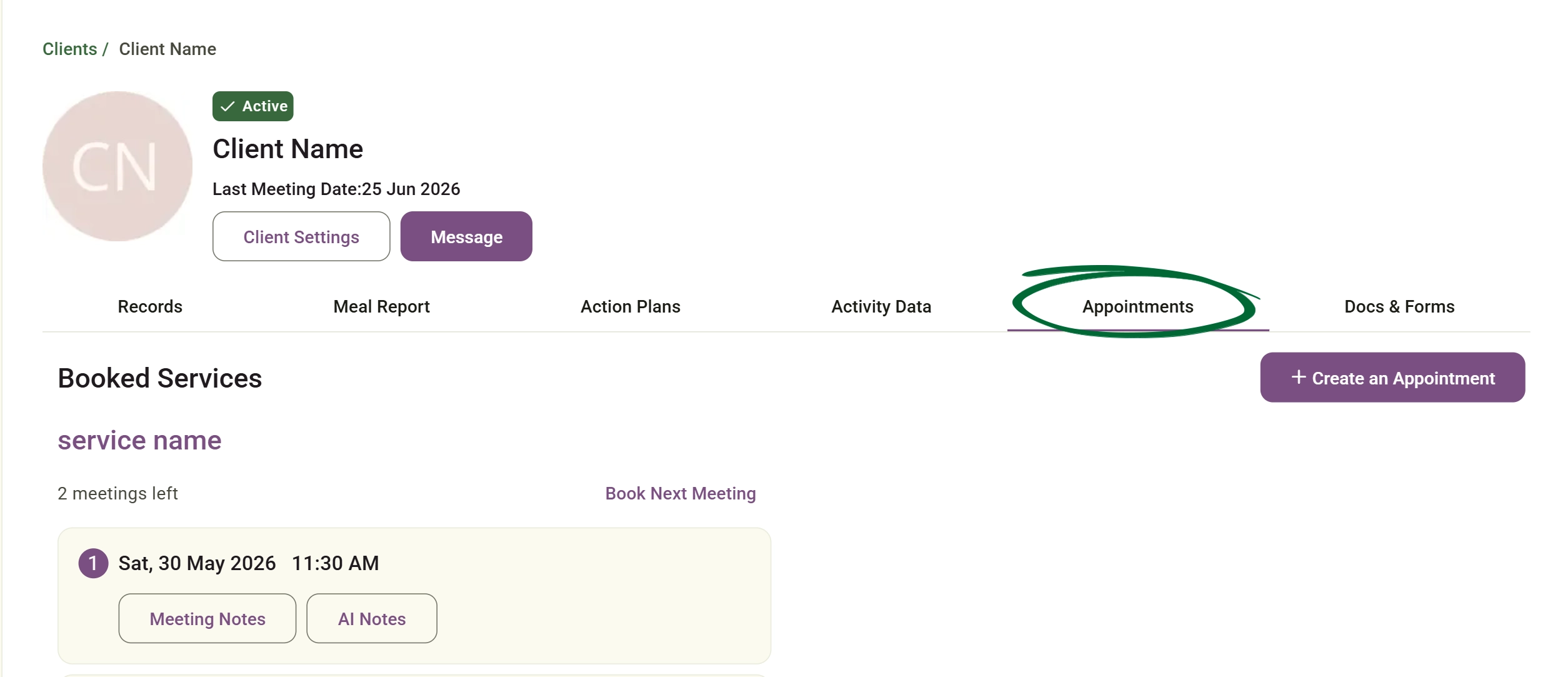 Access Client Appointments screenshot